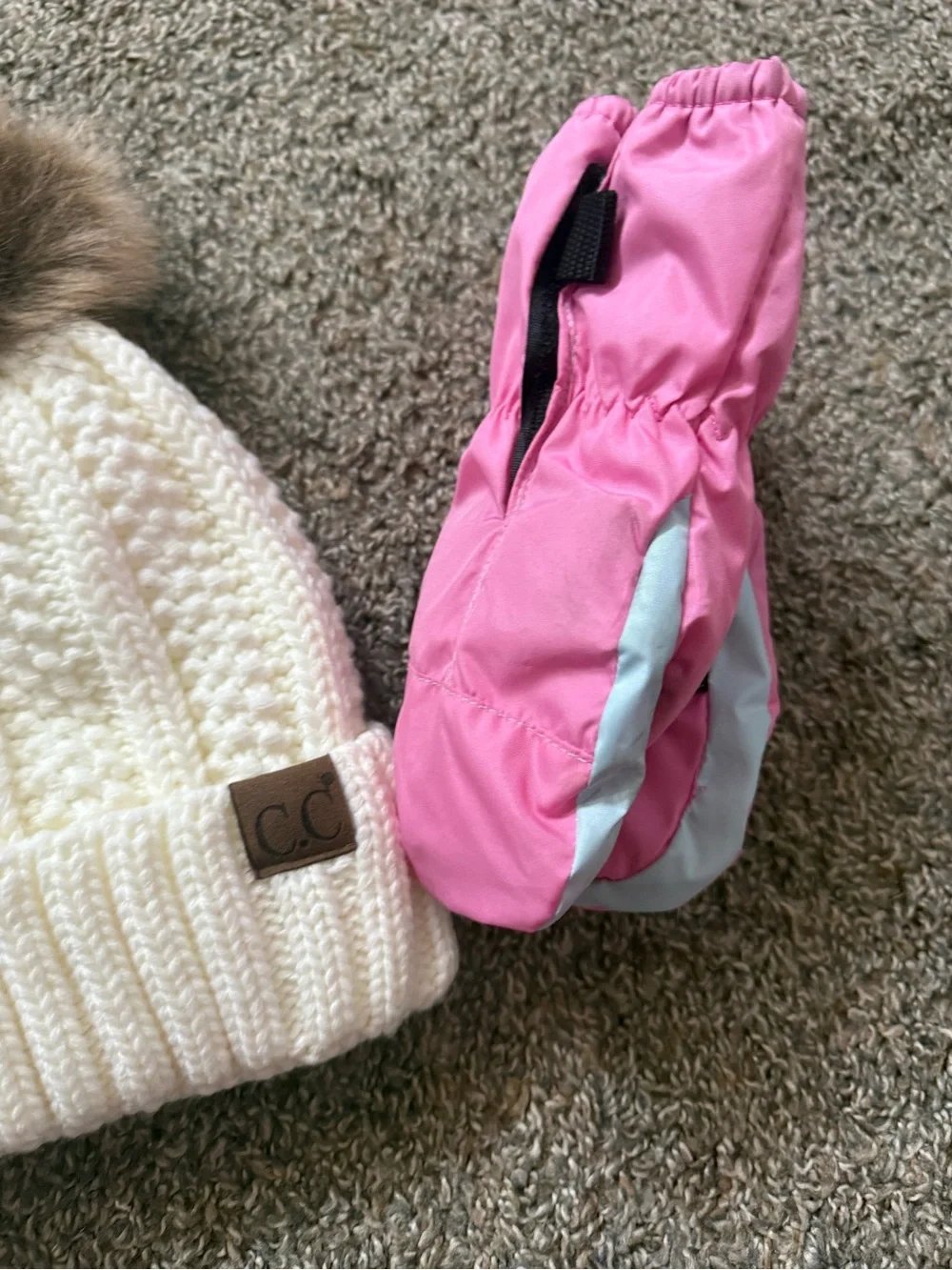 C.C Kids Cream Knit Pom Pom Beanie Hat